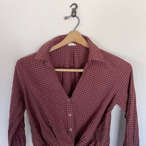 Womens Hem & Thread Button Down Plaid Shirt Size S